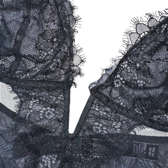 VICTORIA'S SECRET SEXY BLACK LACE MESH SLIP-ON BODYSUIT ONE-PIECE LINGERIE S - Picture 9 of 16